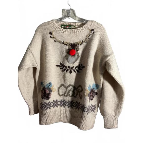 Festive Outback Red Wool Christmas Sweater with Reindeer Design Medium - Picture 1 of 10